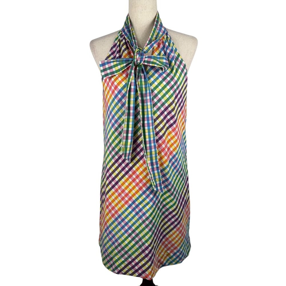 J. Crew Multi-color Plaid Halter Sleeveless Tie Mini Dress Size 2 - Picture 3 of 12